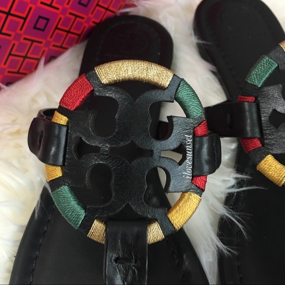 {Tory Burch} RARE Black Embroidered Miller Sandals - Picture 3 of 6